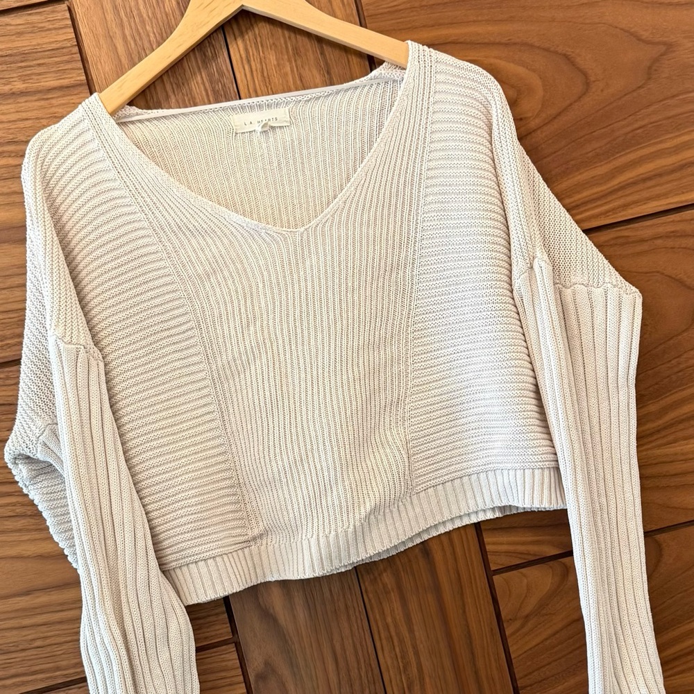 Pac Sun LA Hearts Cream Cropped Ribbed Neutral Knit Women's Sweater Medium